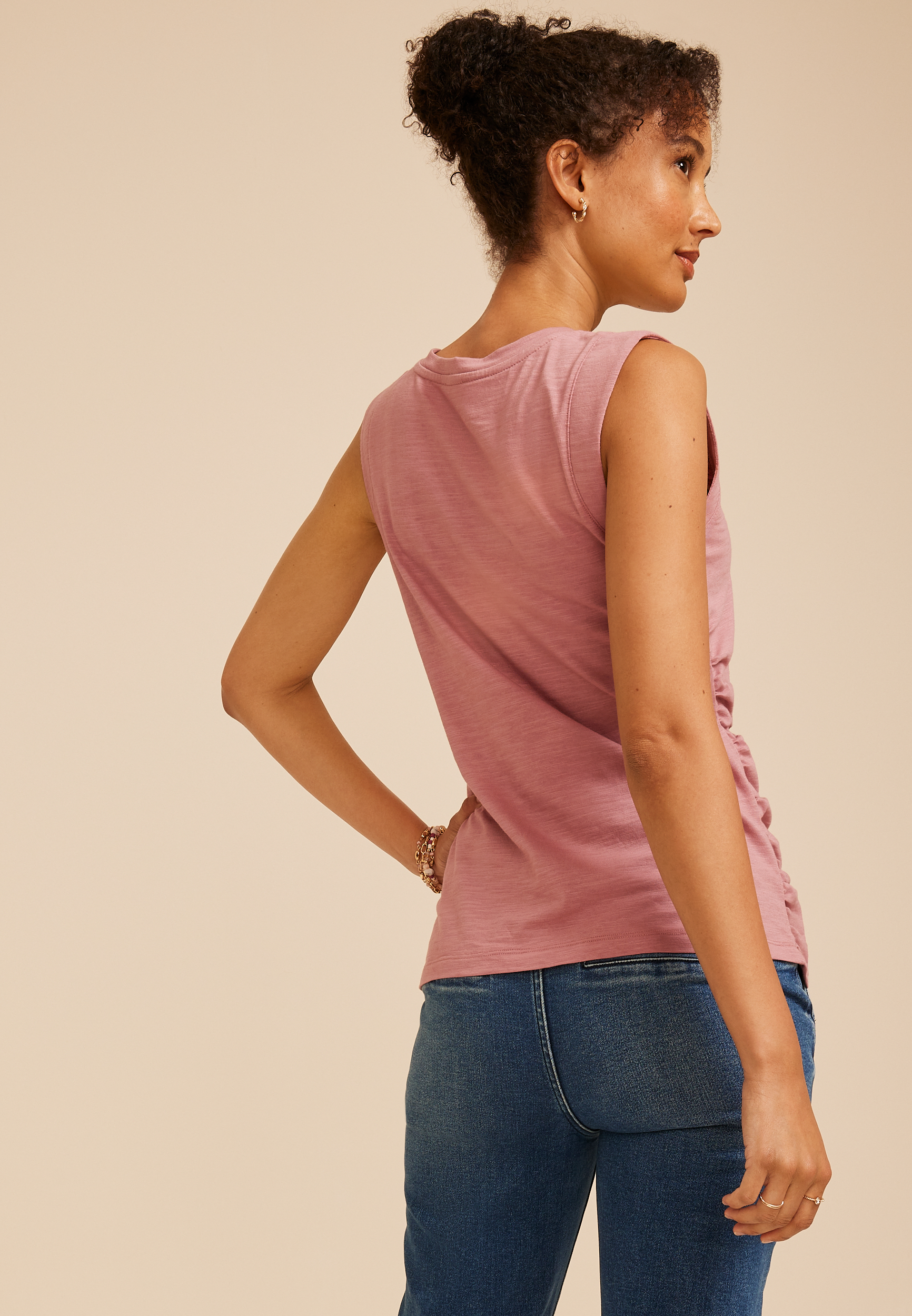 Cinch Front Notch Neck Tank Top, C1395, large