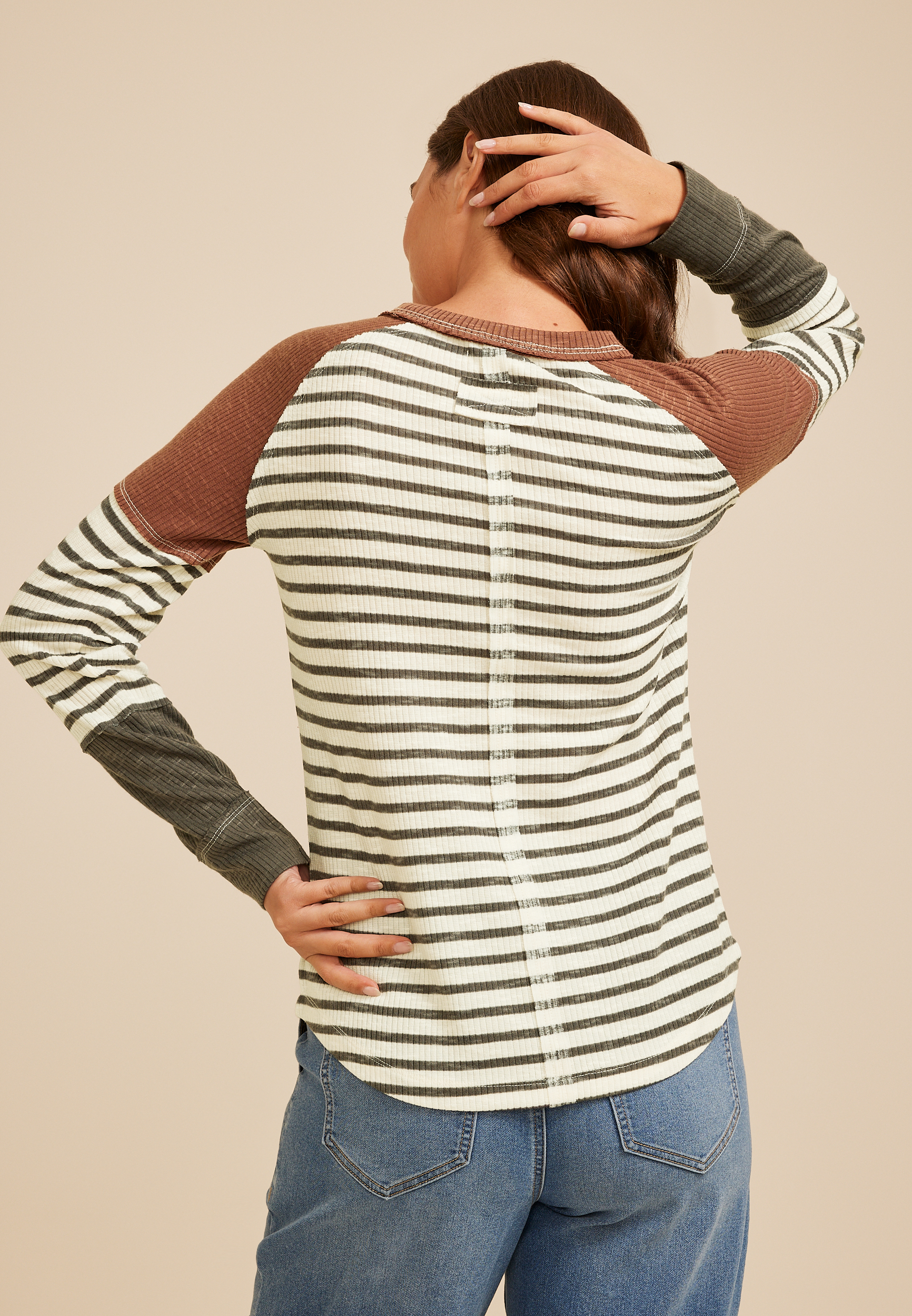 Colorblock Striped Raglan Tee, C5487, large