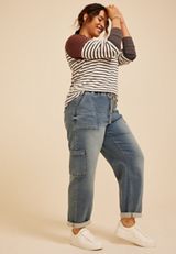 Plus Size Striped Colorblock Ribbed Raglan Tee, C5487, small