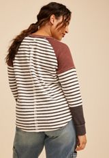 Plus Size Striped Colorblock Ribbed Raglan Tee, C5487, small