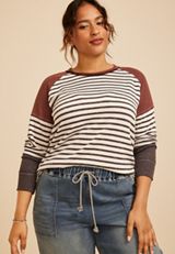 Plus Size Striped Colorblock Ribbed Raglan Tee, C5487, small