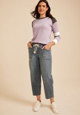 Colorblock Ribbed Raglan Tee, C9055, small