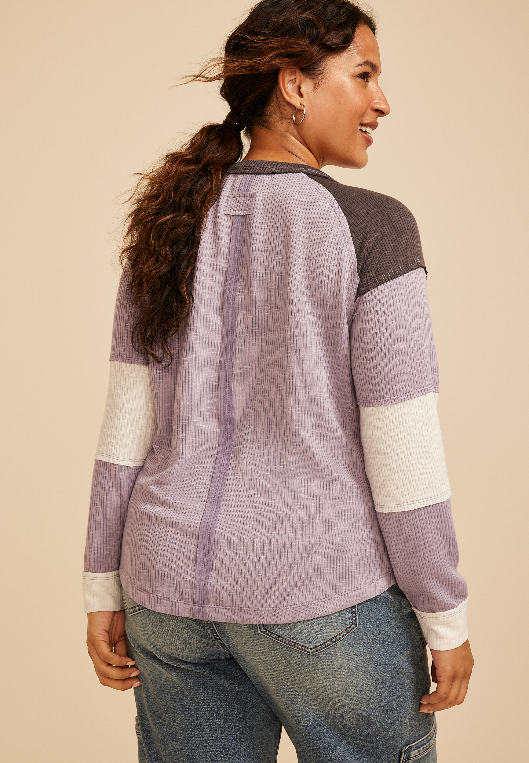 Plus Size Colorblock Ribbed Raglan Tee, C9055, large