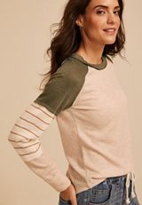 Colorblock Ribbed Striped Sleeve Raglan Tee, C1008, small