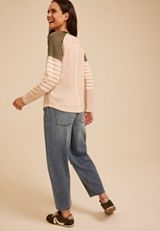 Colorblock Ribbed Striped Sleeve Raglan Tee, C1008, small