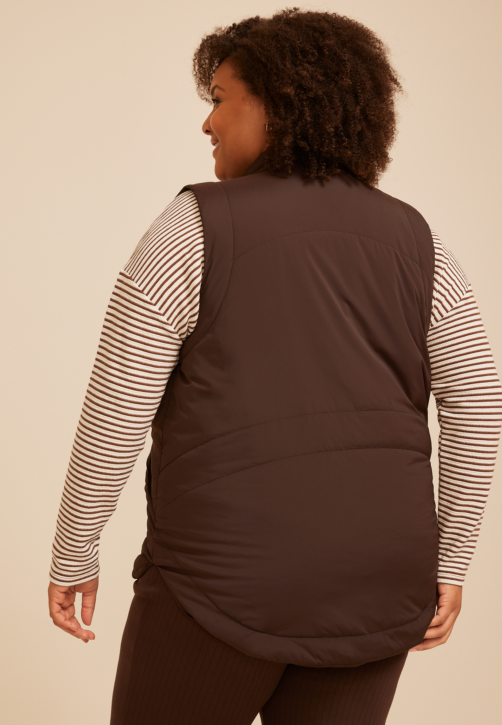 Plus Size Active Casual Tunic Vest, COFFEE BEAN, large