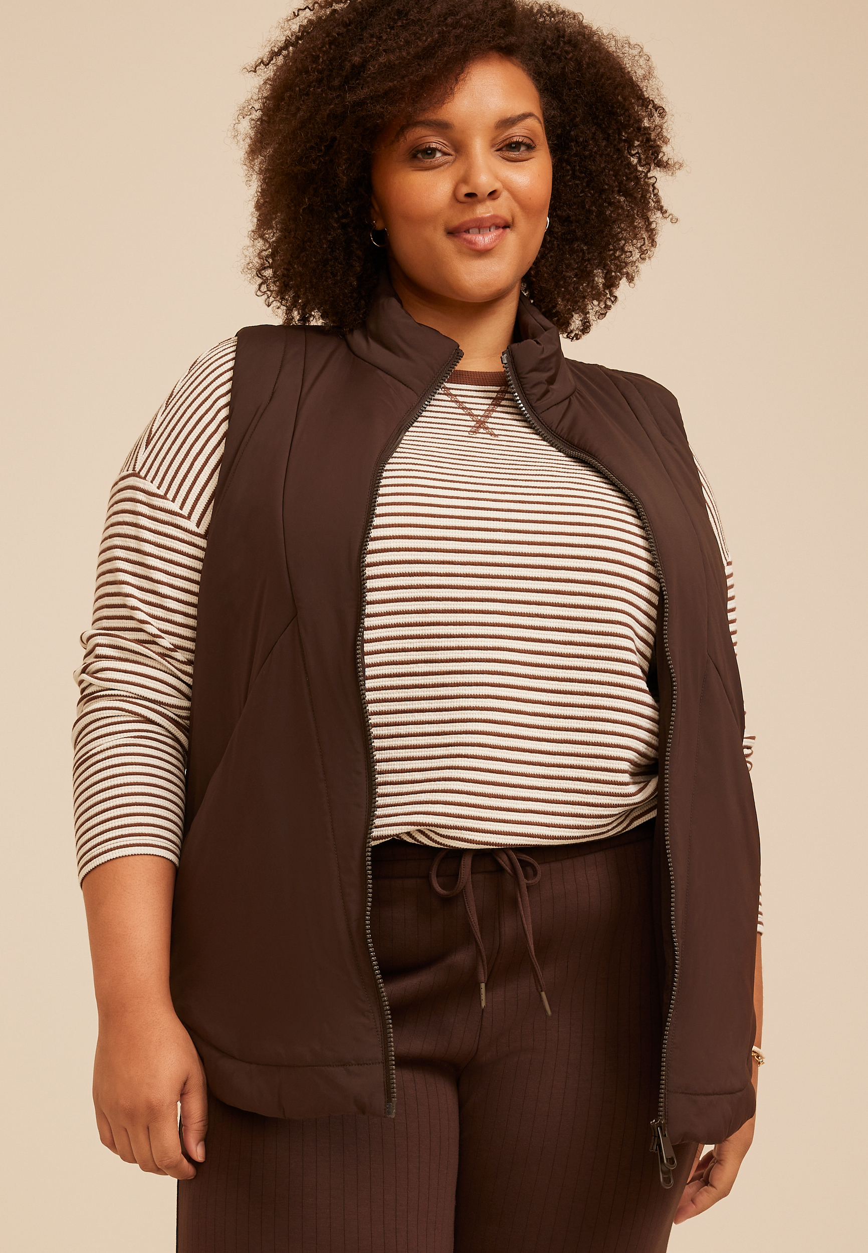 Plus Size Active Casual Tunic Vest, COFFEE BEAN, large