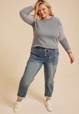 Plus Size Camo Colorblock Ribbed Long Sleeve Tee, C1755, small