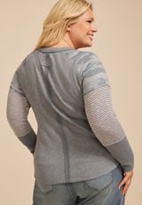 Plus Size Camo Colorblock Ribbed Long Sleeve Tee, C1755, small