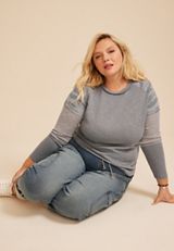 Plus Size Camo Colorblock Ribbed Long Sleeve Tee, C1755, small