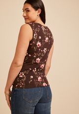 Floral Cinch Front Notch Neck Tank Top, C1635, small
