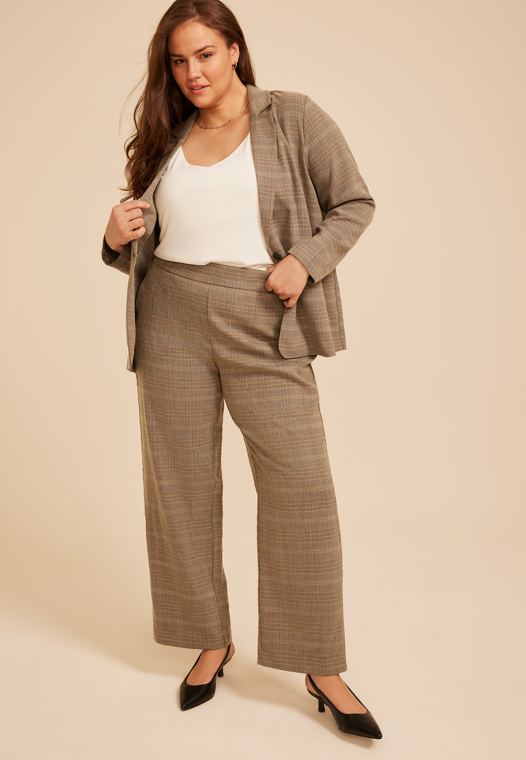 Plus Size Plaid Menswear Wide Leg Pant