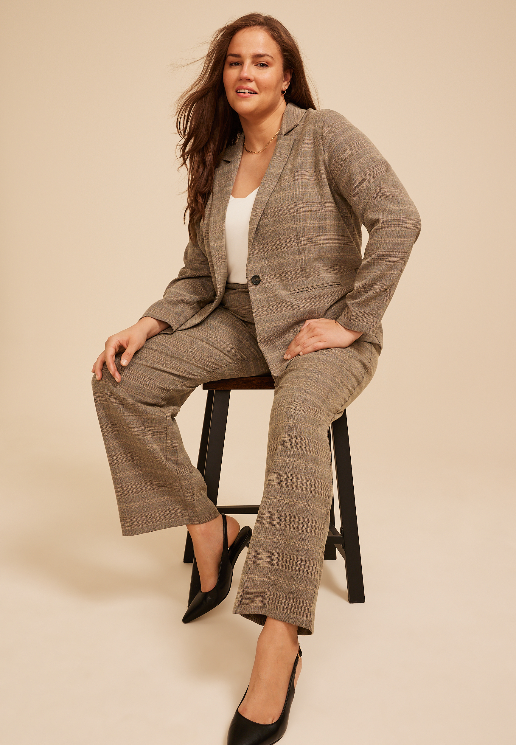 Plus Size Plaid Menswear Wide Leg Pant, C3681, large
