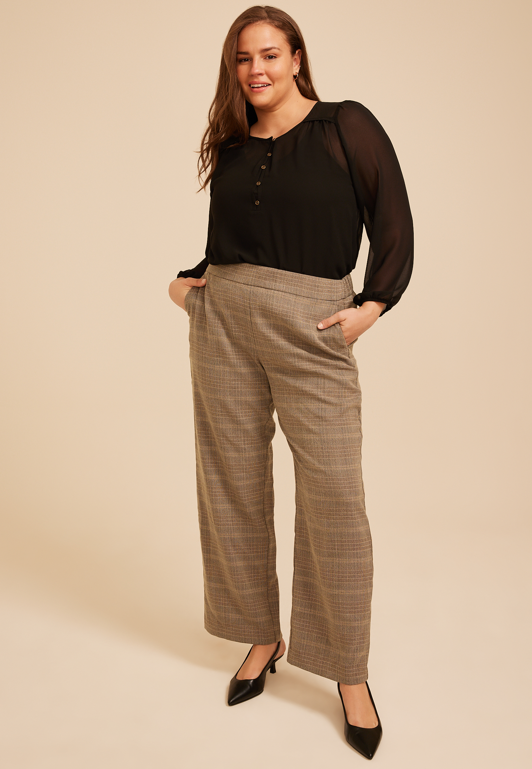 Plus Size Plaid Menswear Wide Leg Pant, C3681, large