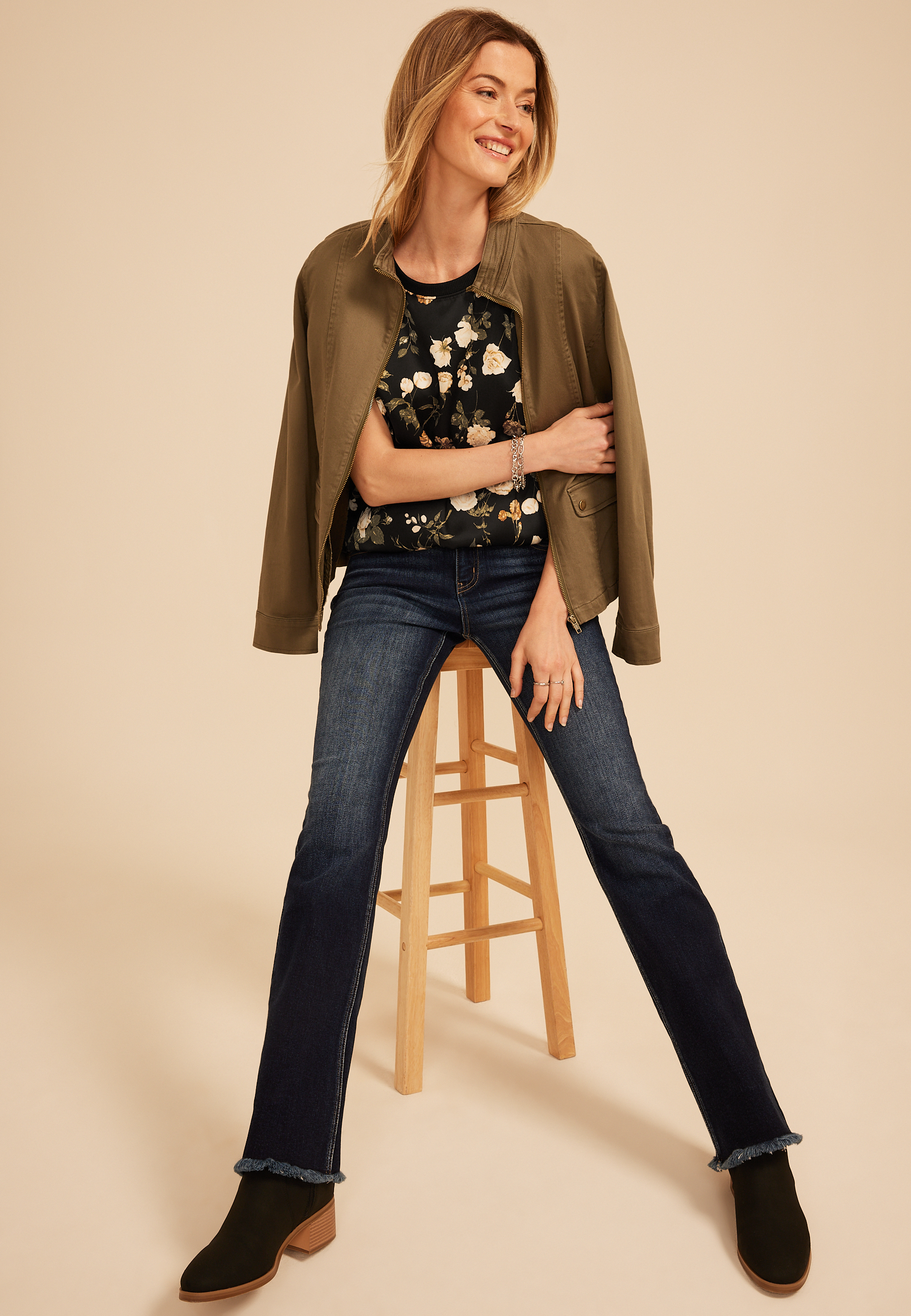 Floral Mixed Media Satin Front Short Sleeve Top, C1524, large