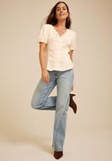 Crochet Trim Button Down Blouse, C8232, small
