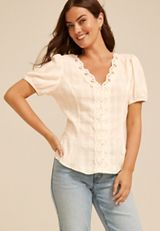 Crochet Trim Button Down Blouse, C8232, small