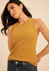Crochet Trim Rib Knit Tank Top, C3889, small