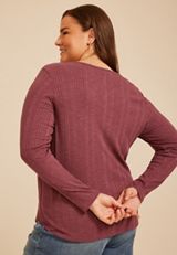 Plus Size Variegated Rib Henley Long Sleeve Top, C5221, small