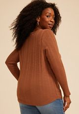 Plus Size Variegated Rib Henley Long Sleeve Top, C7859, small