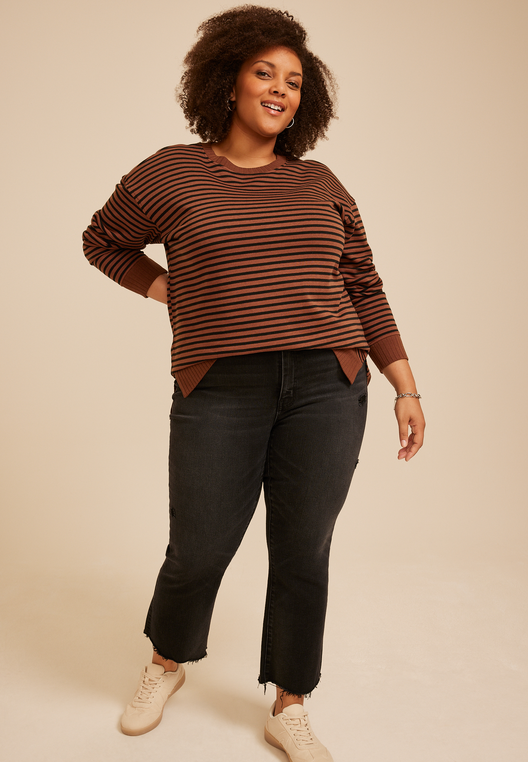 Plus Size Willowsoft Striped Sweatshirt