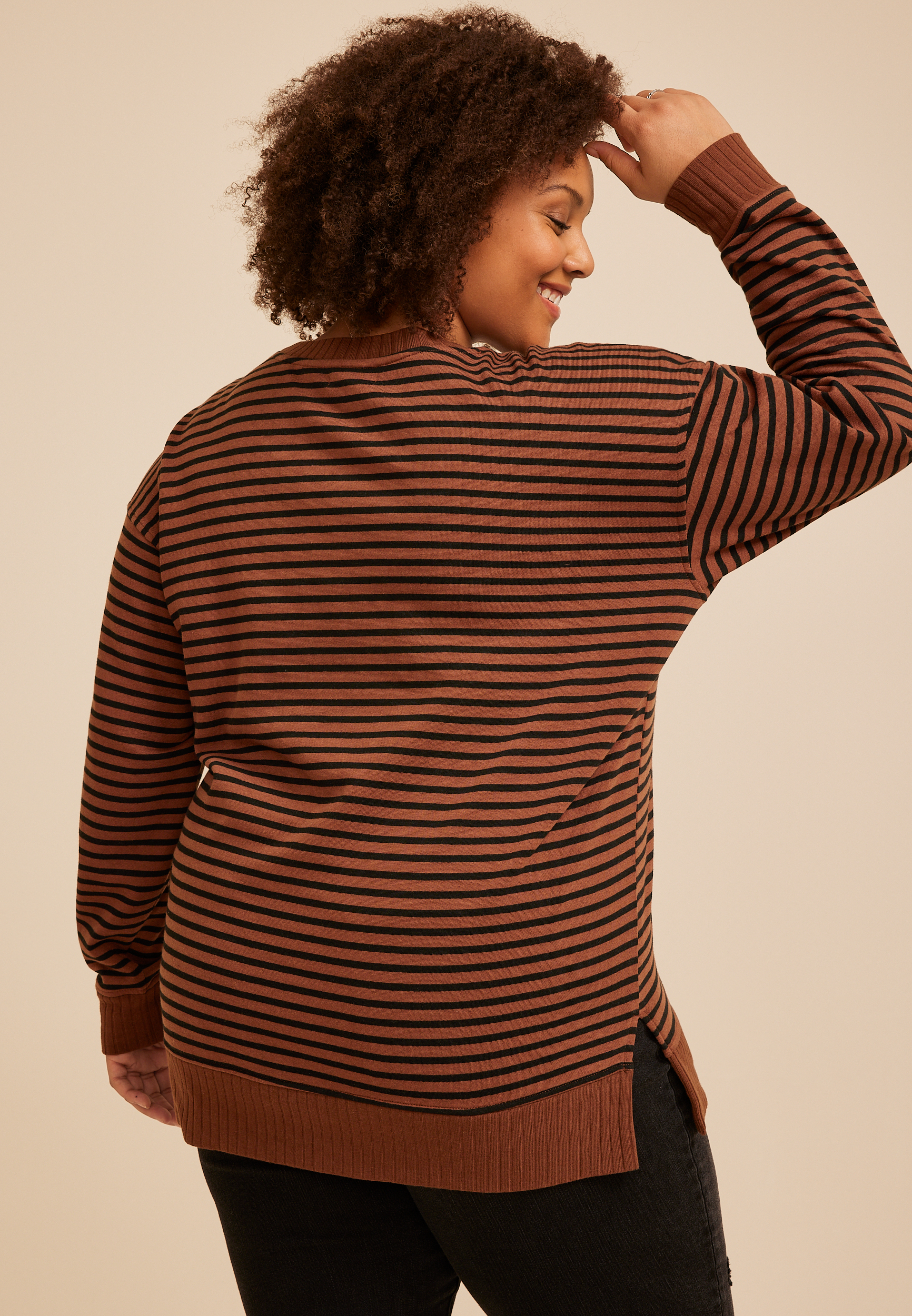 Plus Size Willowsoft Striped Sweatshirt, C8478, large