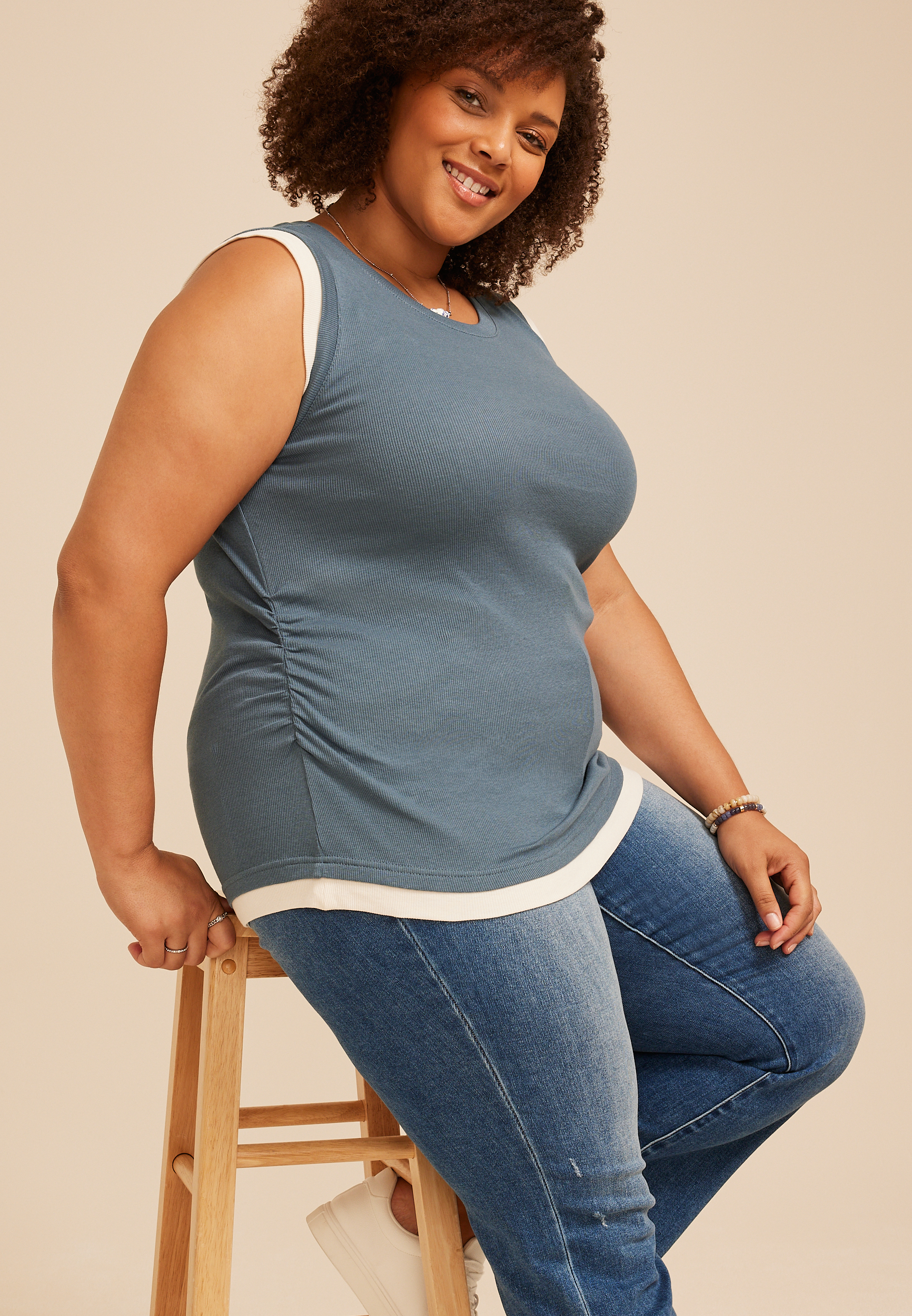 Plus Size Ribbed Twofer Tank Top