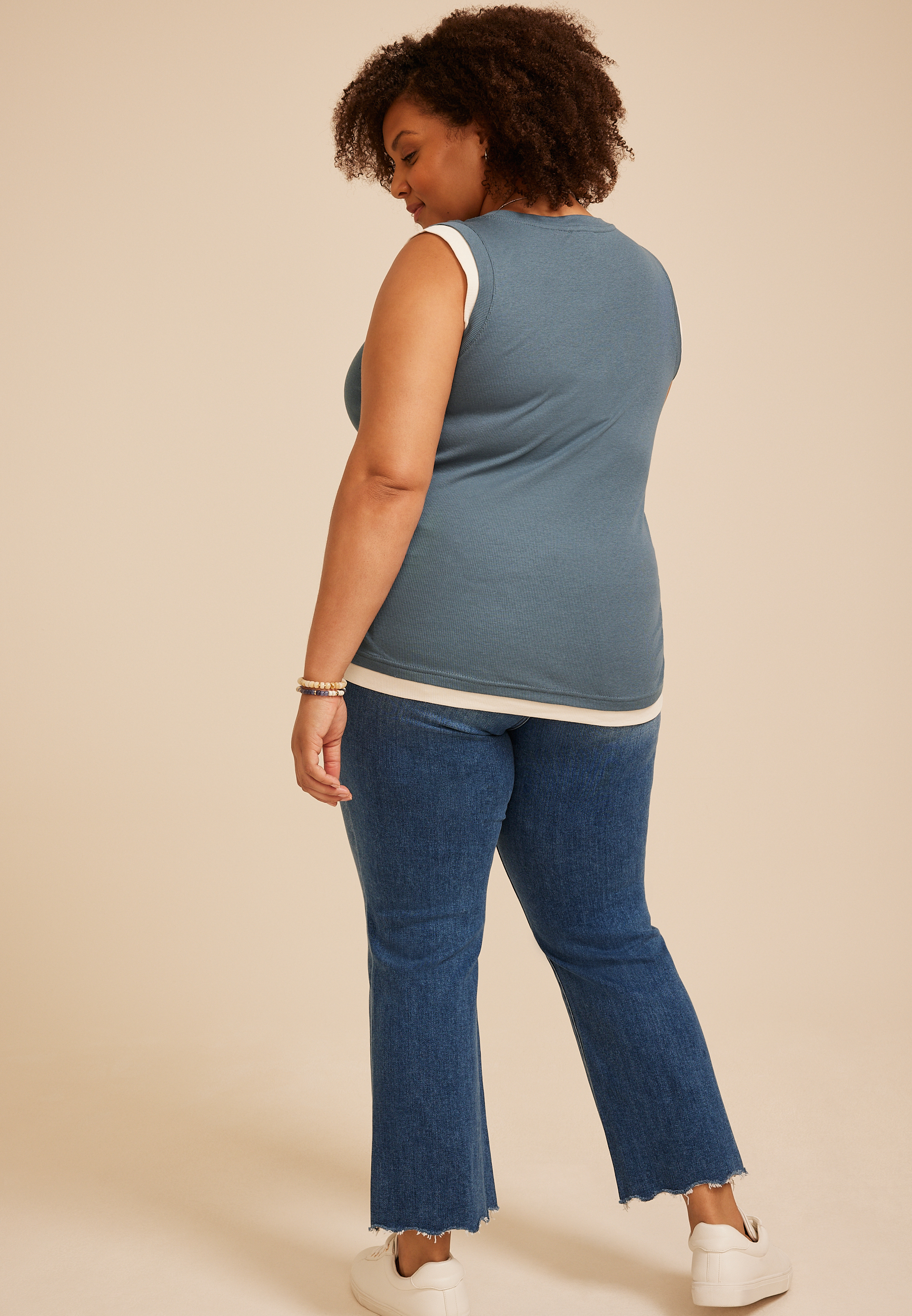 Plus Size Ribbed Twofer Tank Top, C1387, large