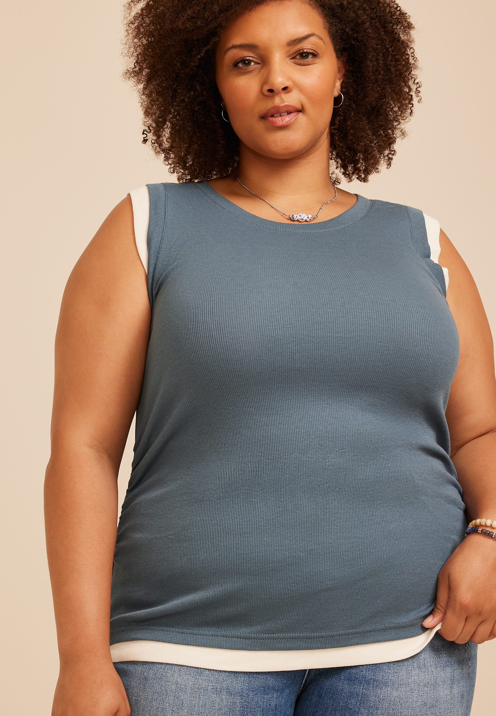 Plus Size Ribbed Twofer Tank Top, C1387, large