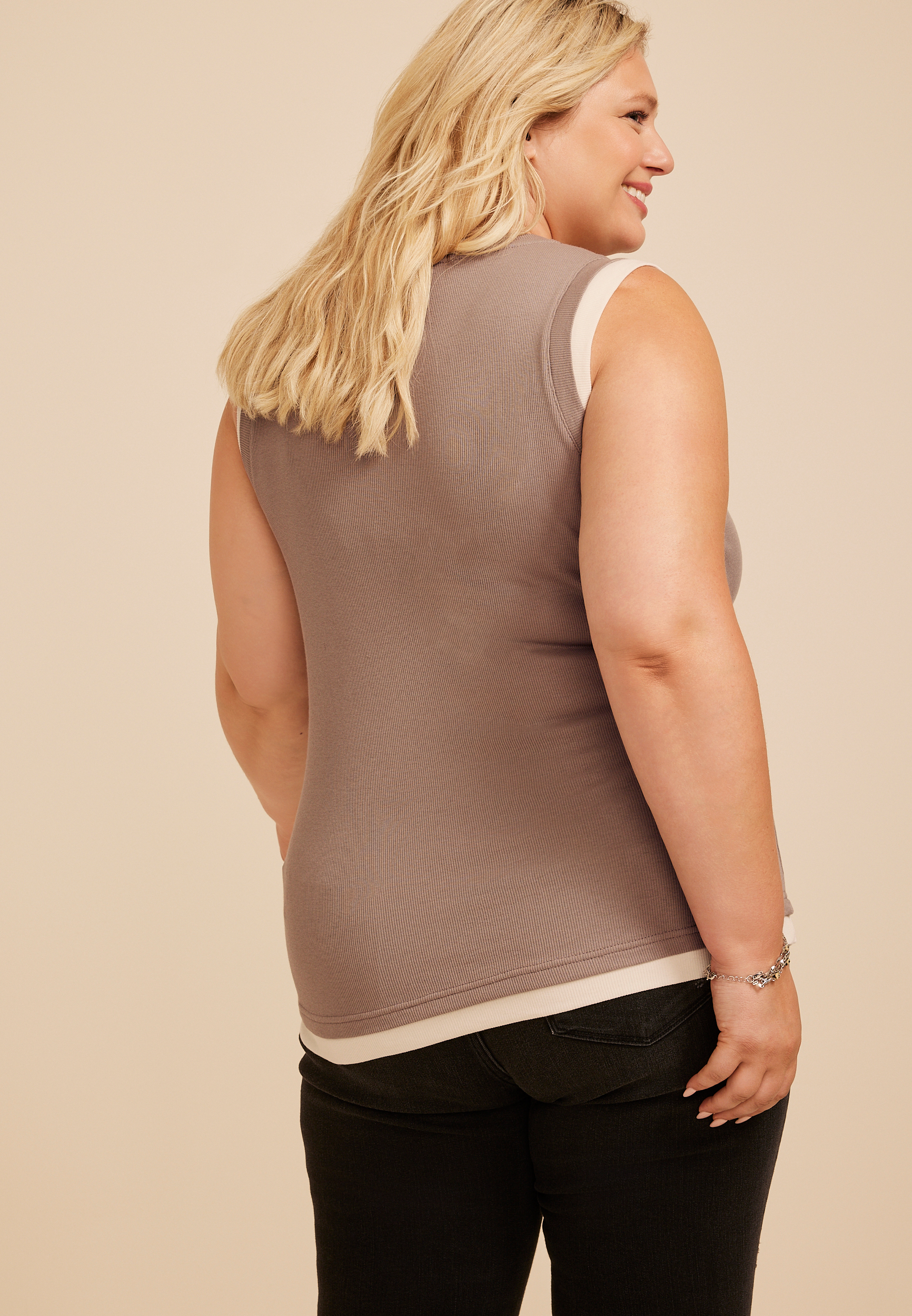 Plus Size Ribbed Twofer Tank Top, SATELITE, large