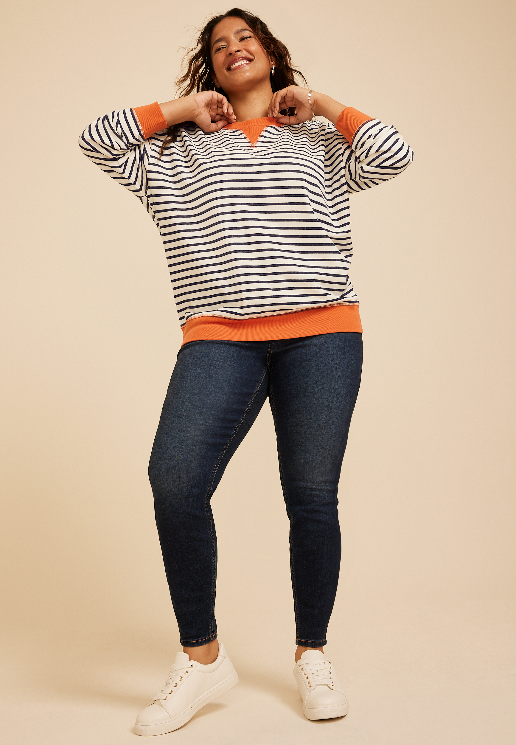 Plus Size Game Day Striped Sweatshirt