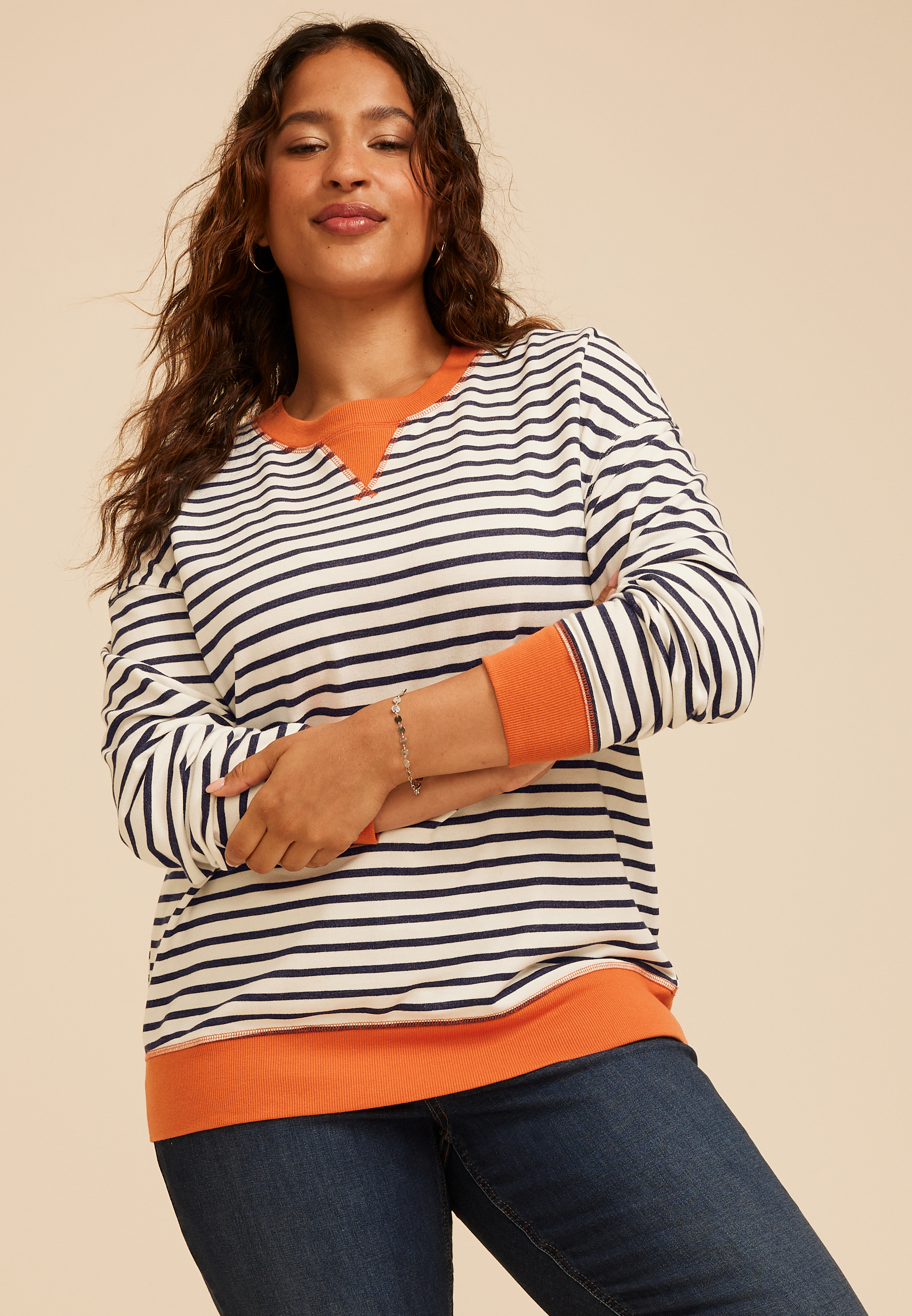 Plus Size Game Day Striped Sweatshirt, C2682, large