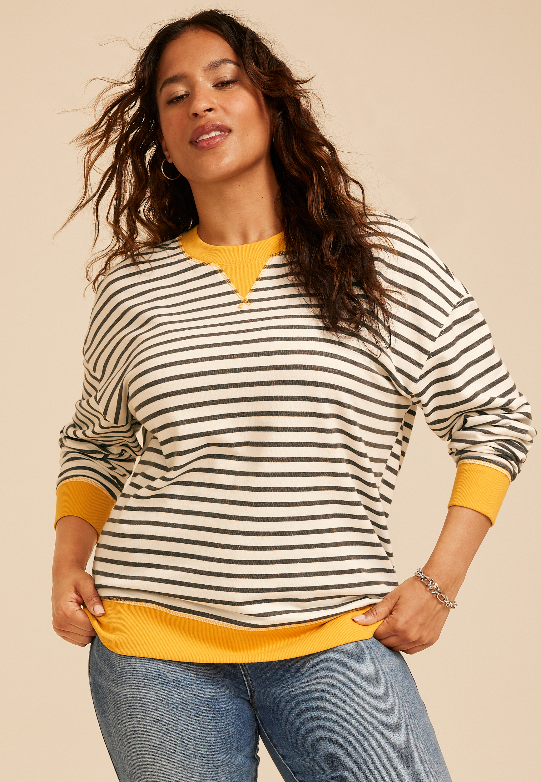 Plus Size Game Day Striped Sweatshirt, C4631, large