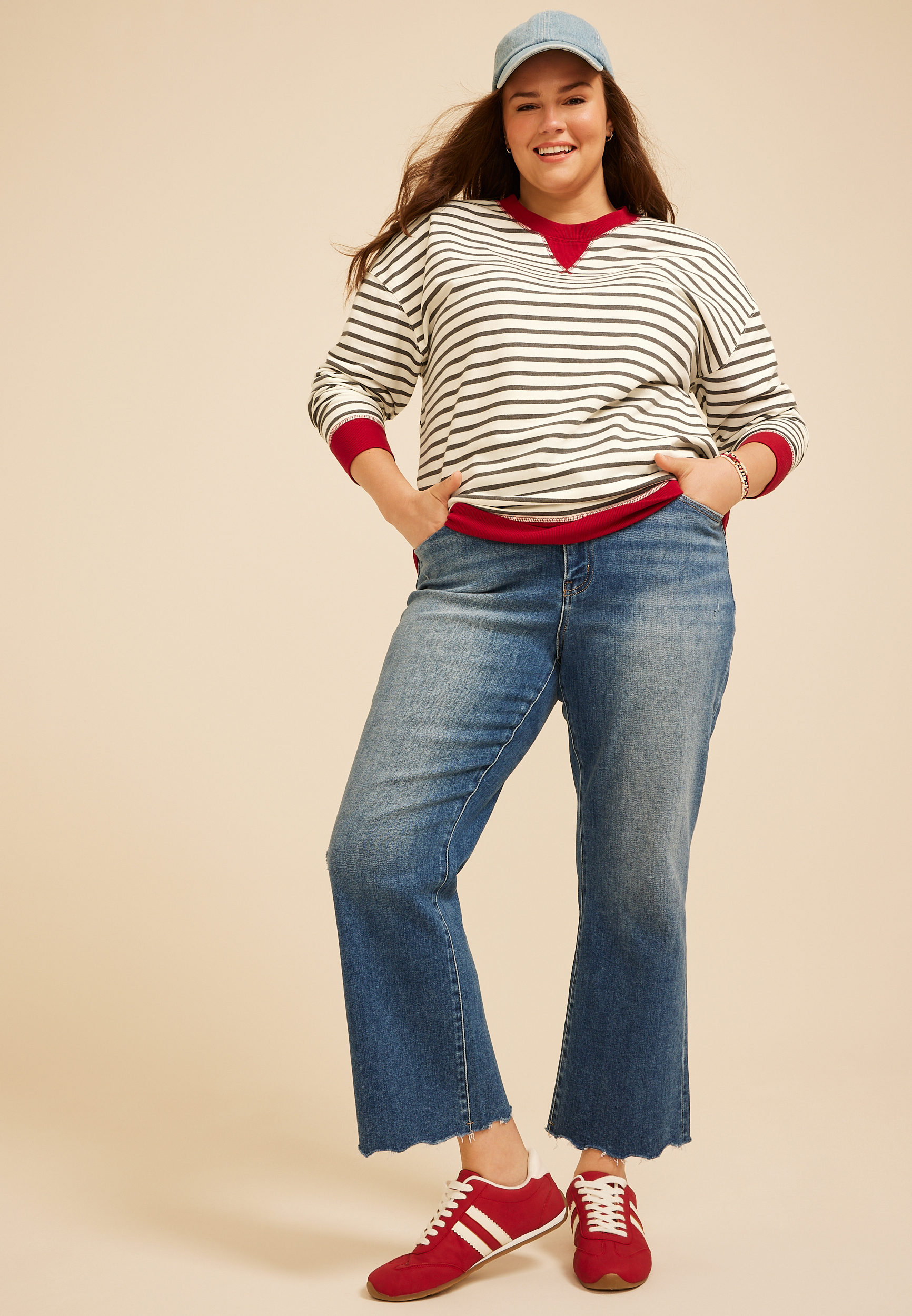 Plus Size Game Day Striped Sweatshirt