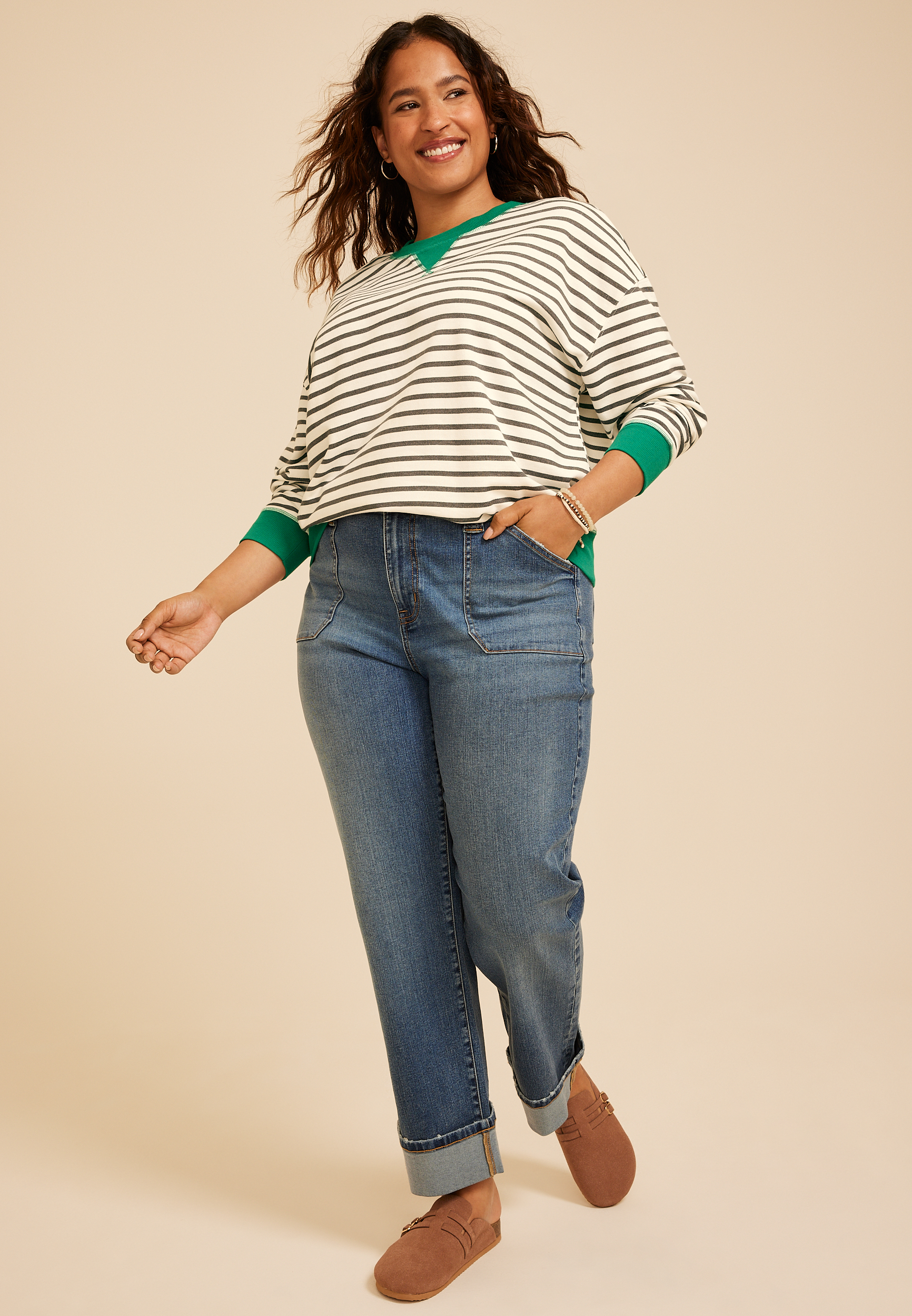 Maurices Plus Size Women's Game Day Striped Sweatshirt