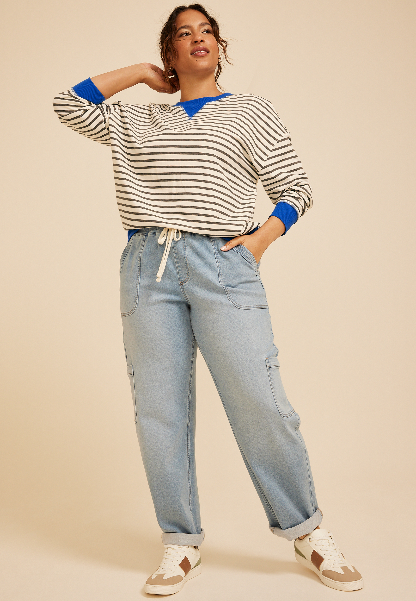Plus Game Day Striped Sweatshirt