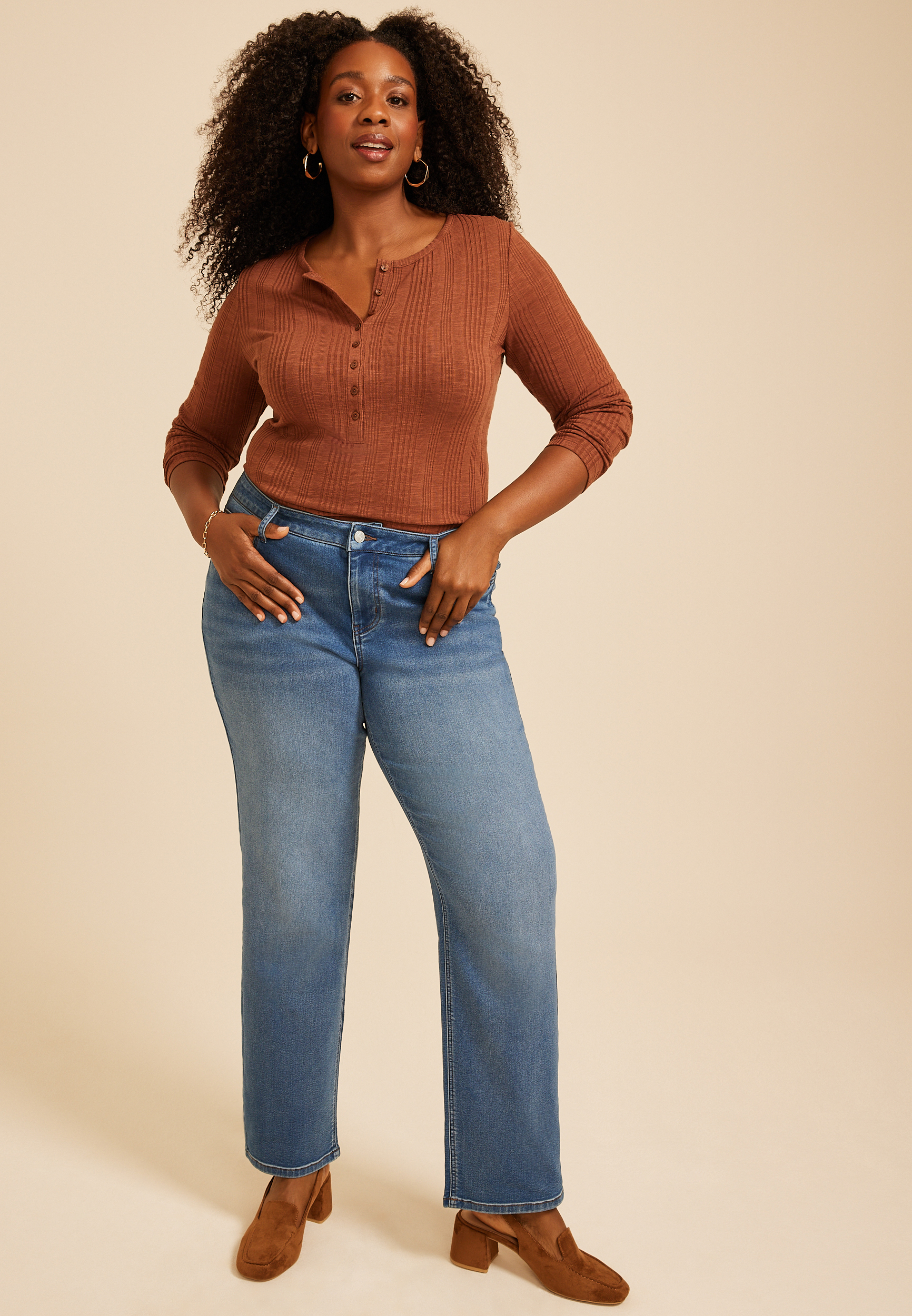Plus Size m jeans by maurices™ Mid Rise Knit Relaxed Straight Jean, C3337, large