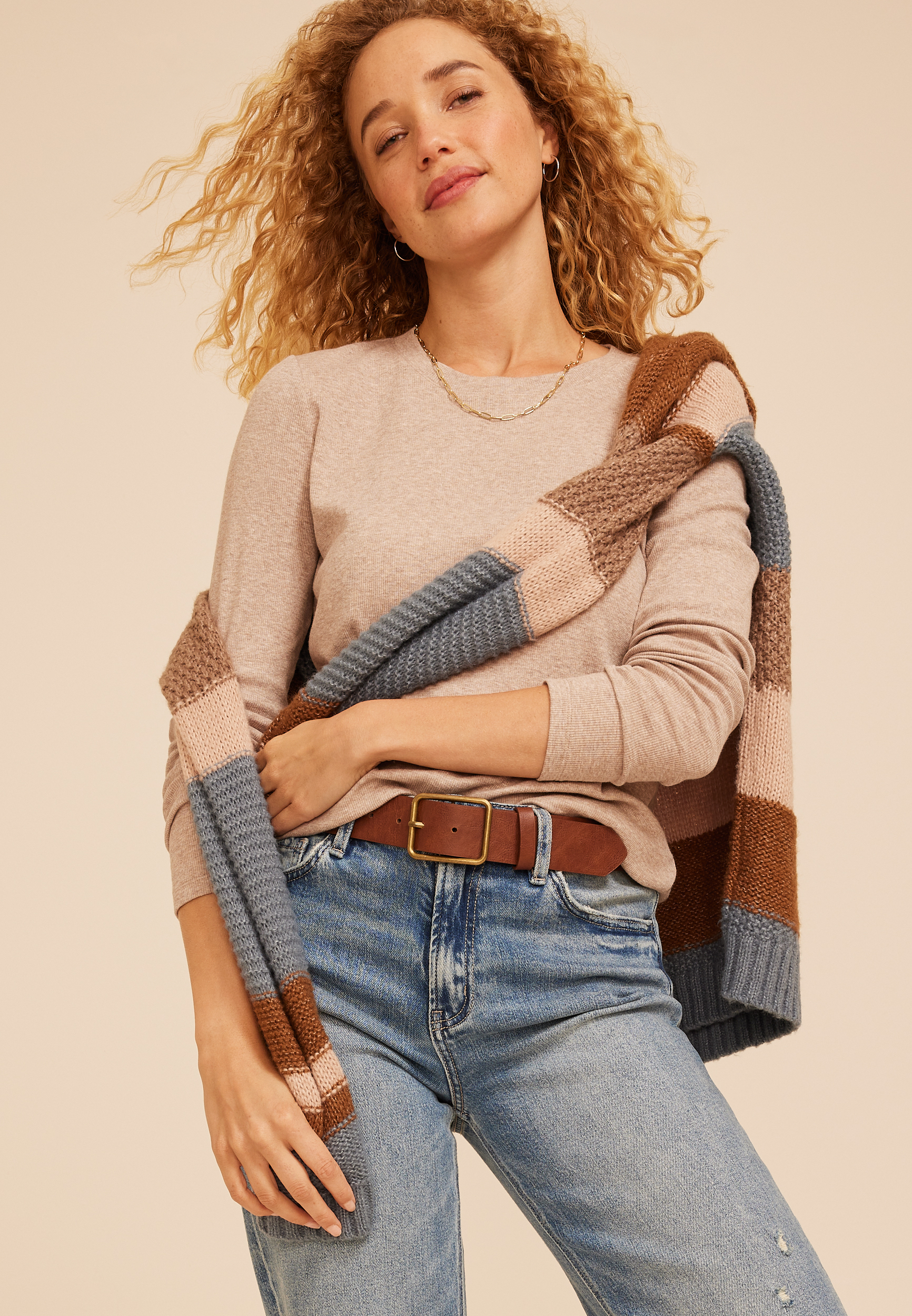 24/7 Ada Ribbed Long Sleeve Tee, C977, large