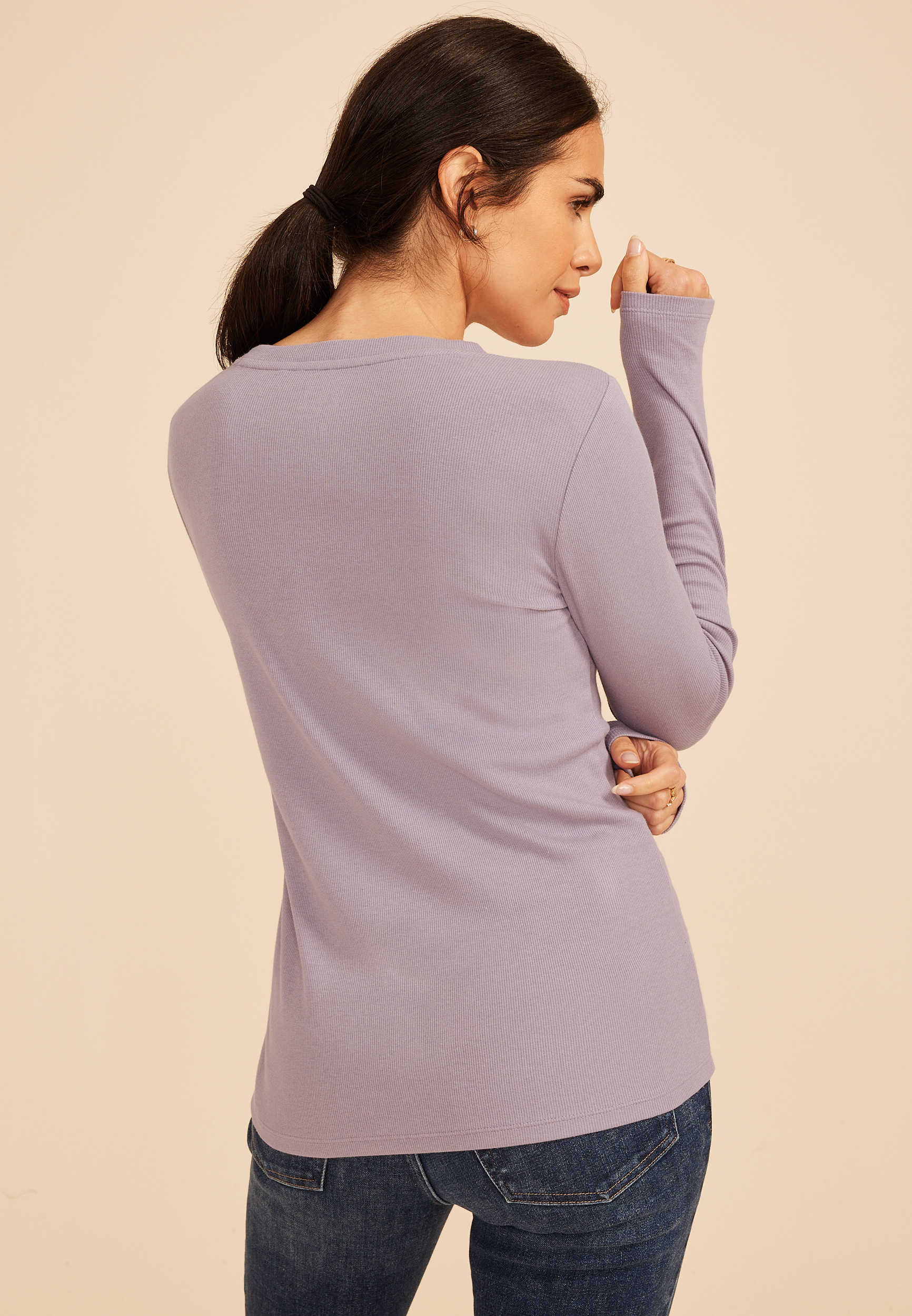 24/7 Ada Ribbed Long Sleeve Tee, LAVENDER GRAY, large