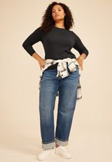 Plus Size 24/7 Ada Ribbed Long Sleeve Tee, C106, small