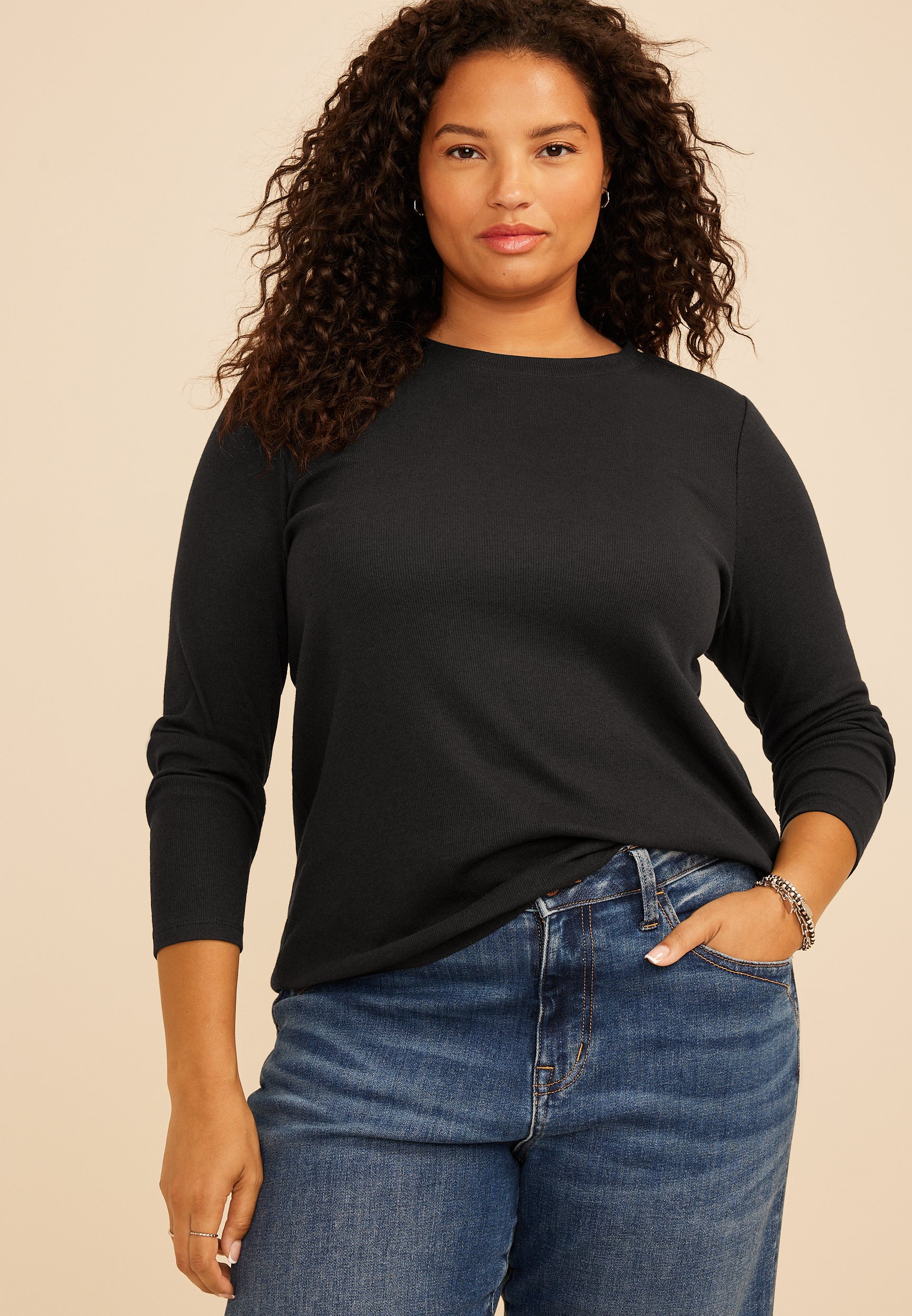 Plus Size 24/7 Ada Ribbed Long Sleeve Tee, C106, large