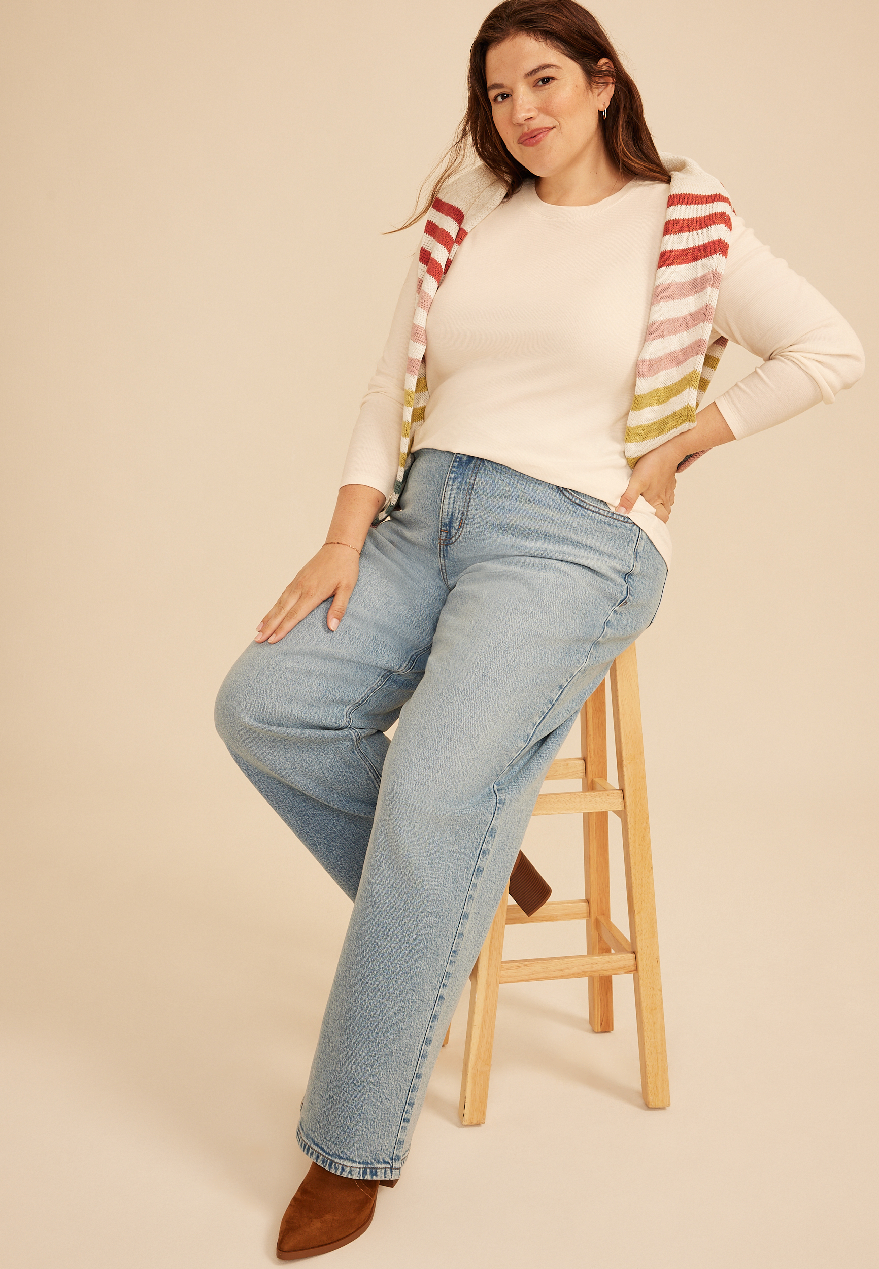 Plus Size 24/7 Ada Ribbed Long Sleeve Tee