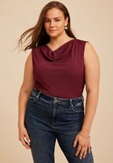 Plus Size Studio Y Textured Cowl Neck Tank Top, C7923, small