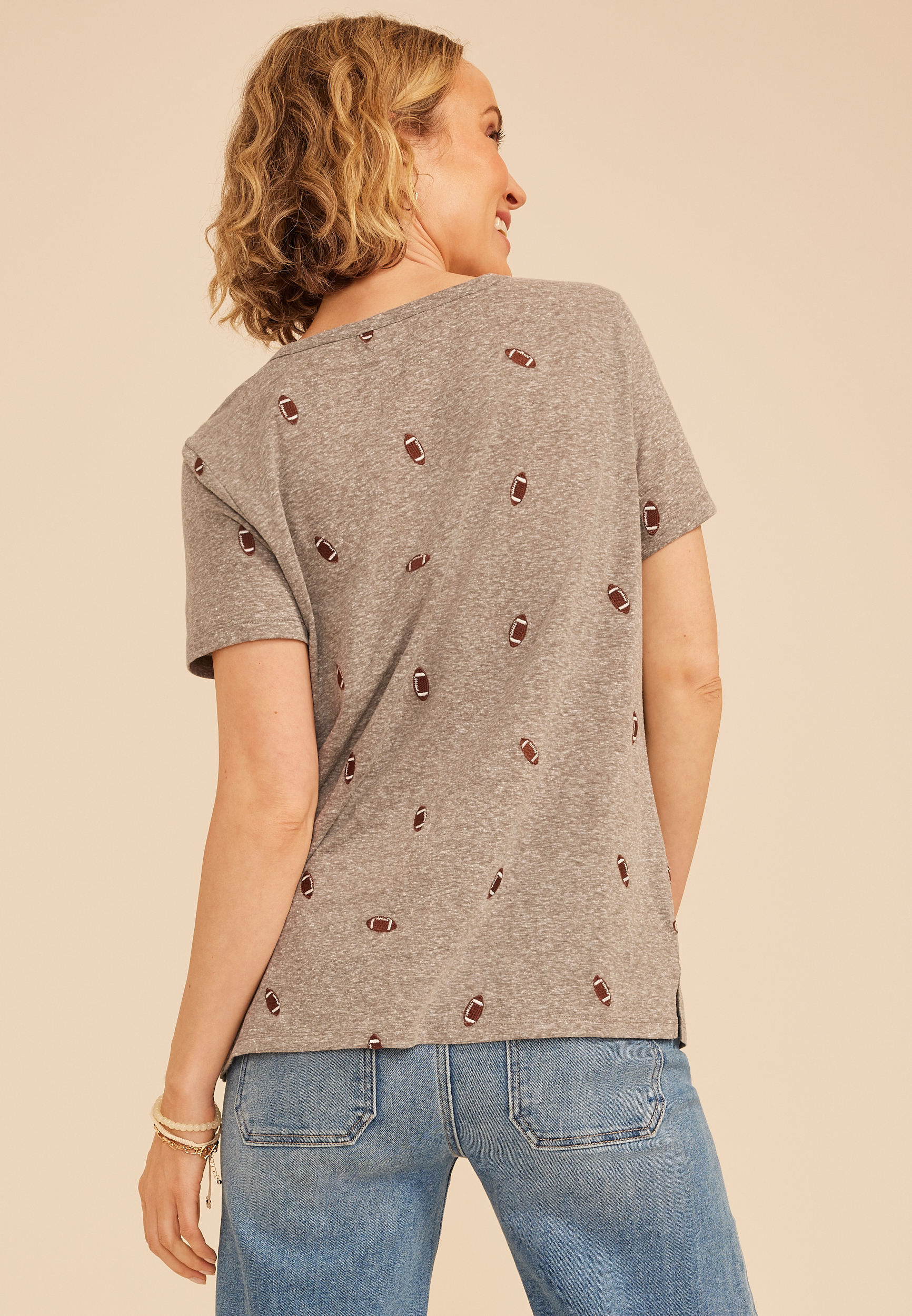 24/7 Dawson Football Embroidered V Neck Tee, C2821, large