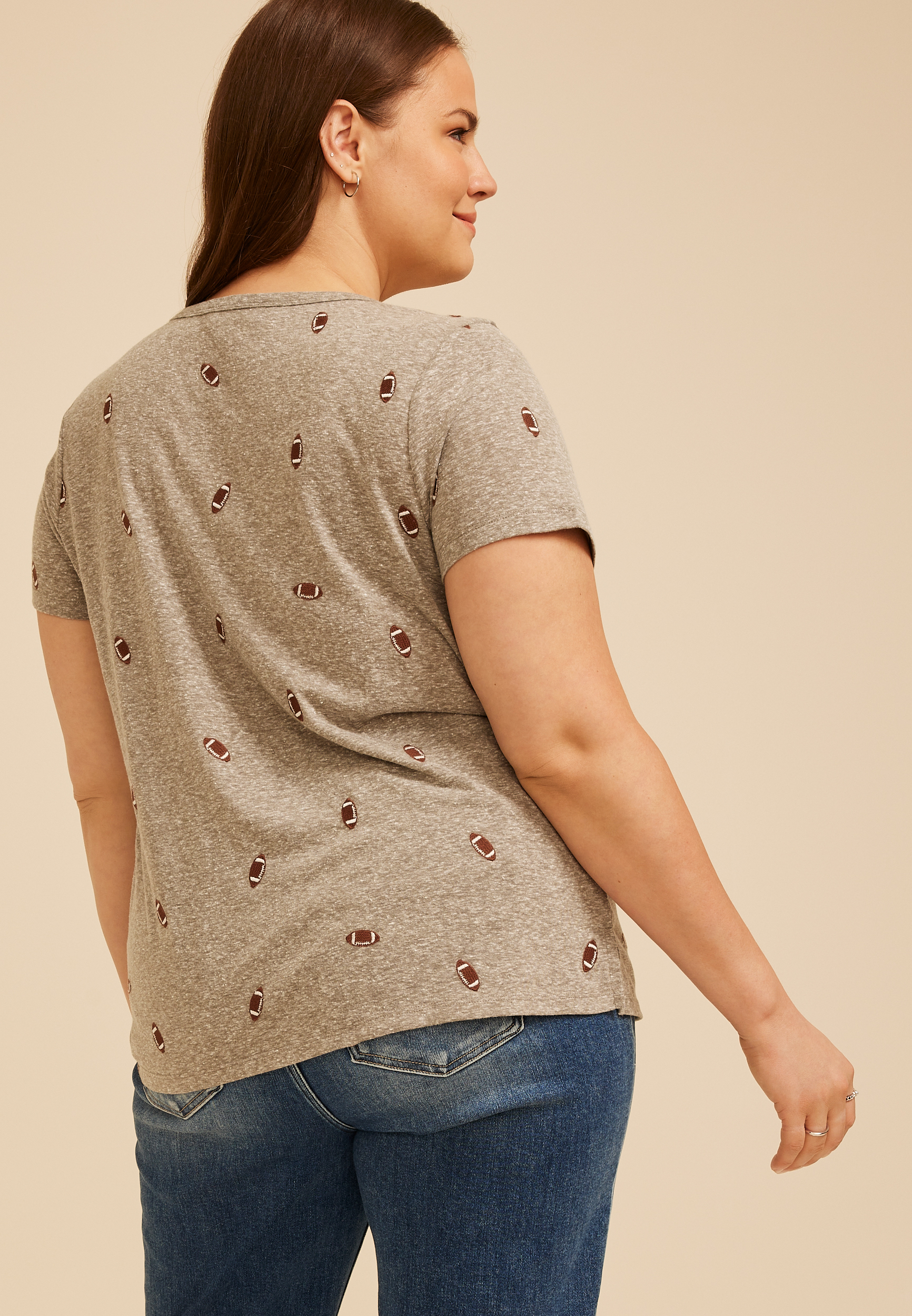 Plus Size 24/7 Dawson Football Embroidered V Neck Tee, C2821, large