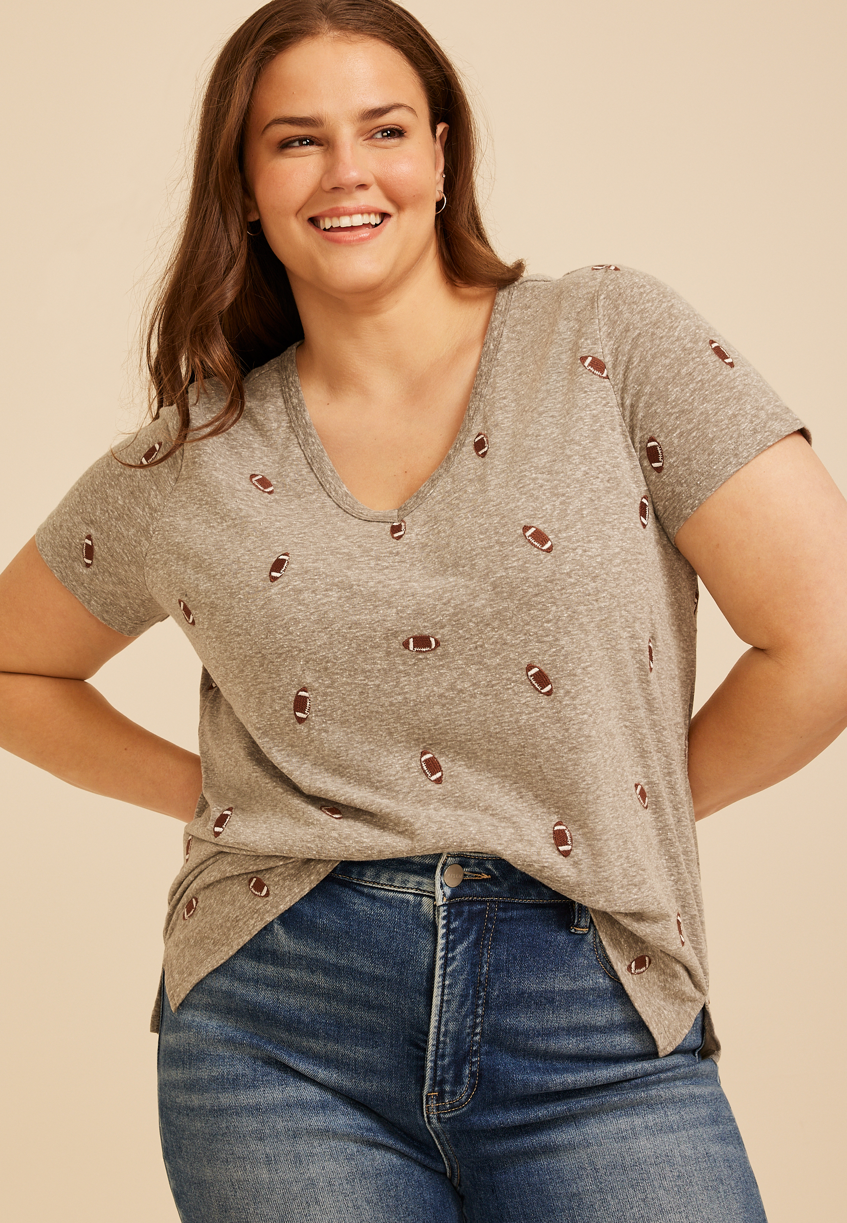 Plus Size 24/7 Dawson Football Embroidered V Neck Tee, C2821, large