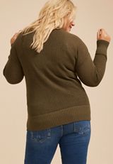 Plus Size Embroidered Leaf Open Stitch Sweater, C5364, small