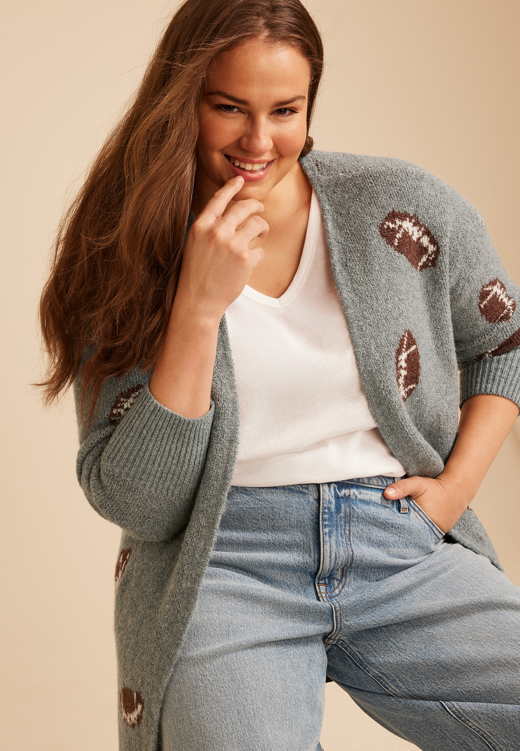 Plus Size Football Open Front Cardigan