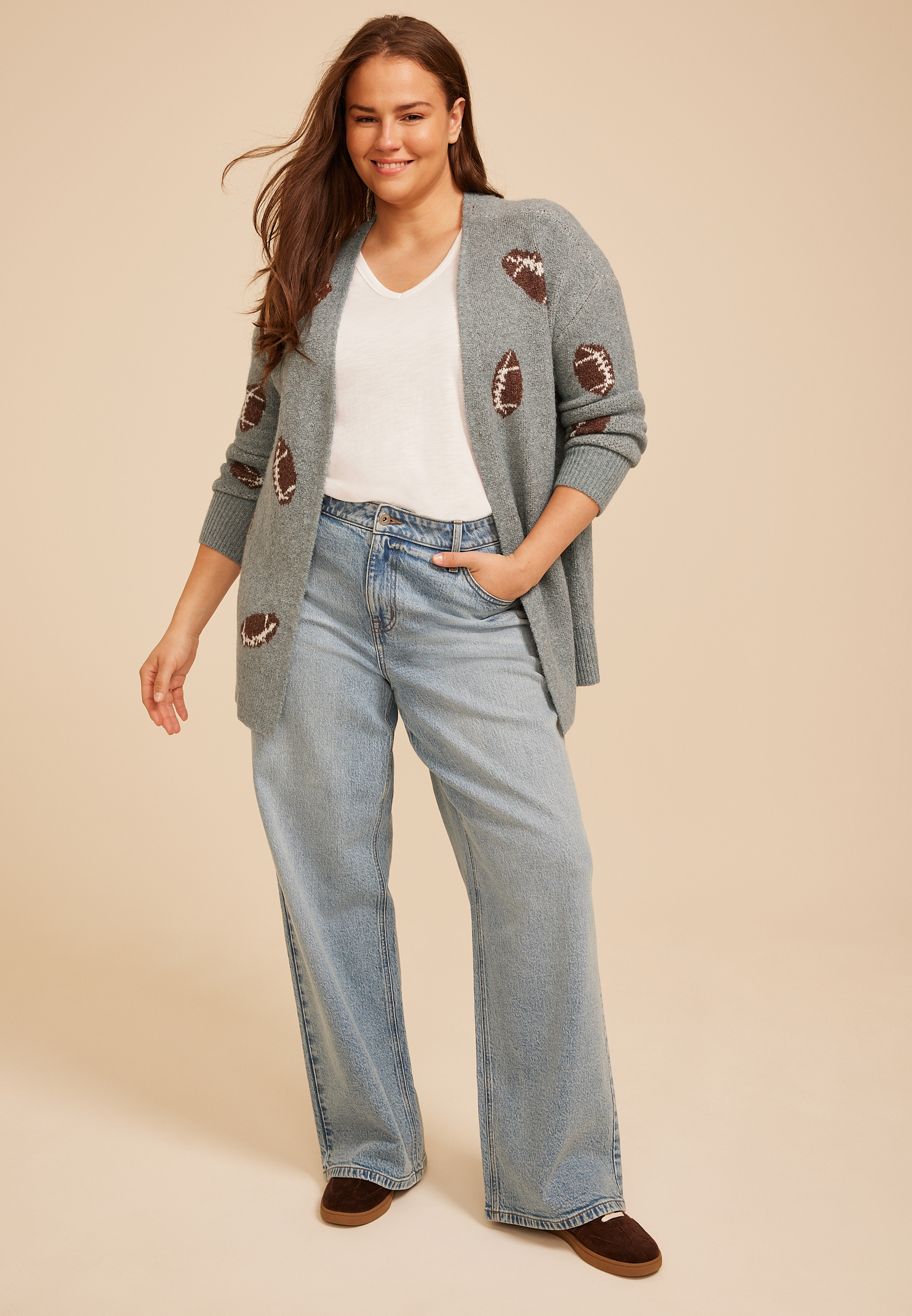 Plus Size Football Open Front Cardigan, C1942, large