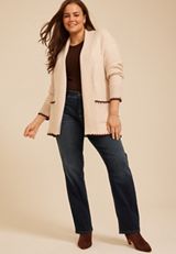 Plus Size Whipstitch Trim Shawl Collar Cardigan, C1246, small